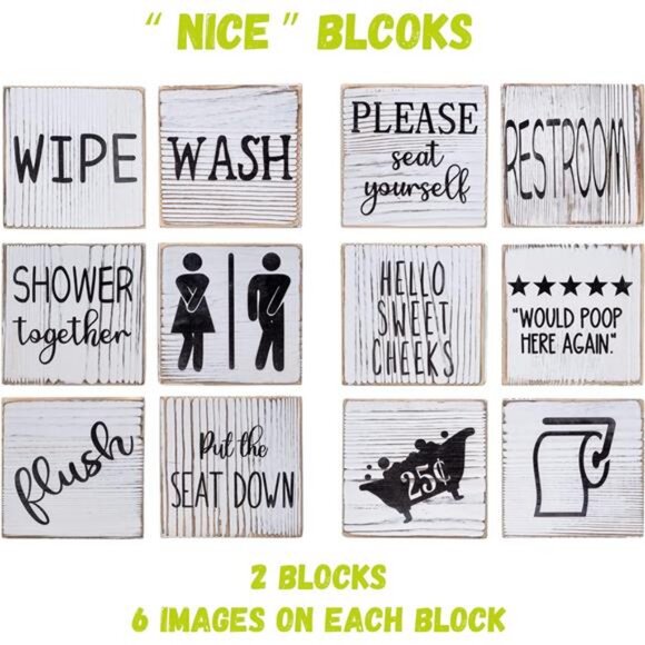 Farmhouse Funny Bathroom Decor Signs, (Bathroom Block + Plant + Tray) - Picture 4 of 7